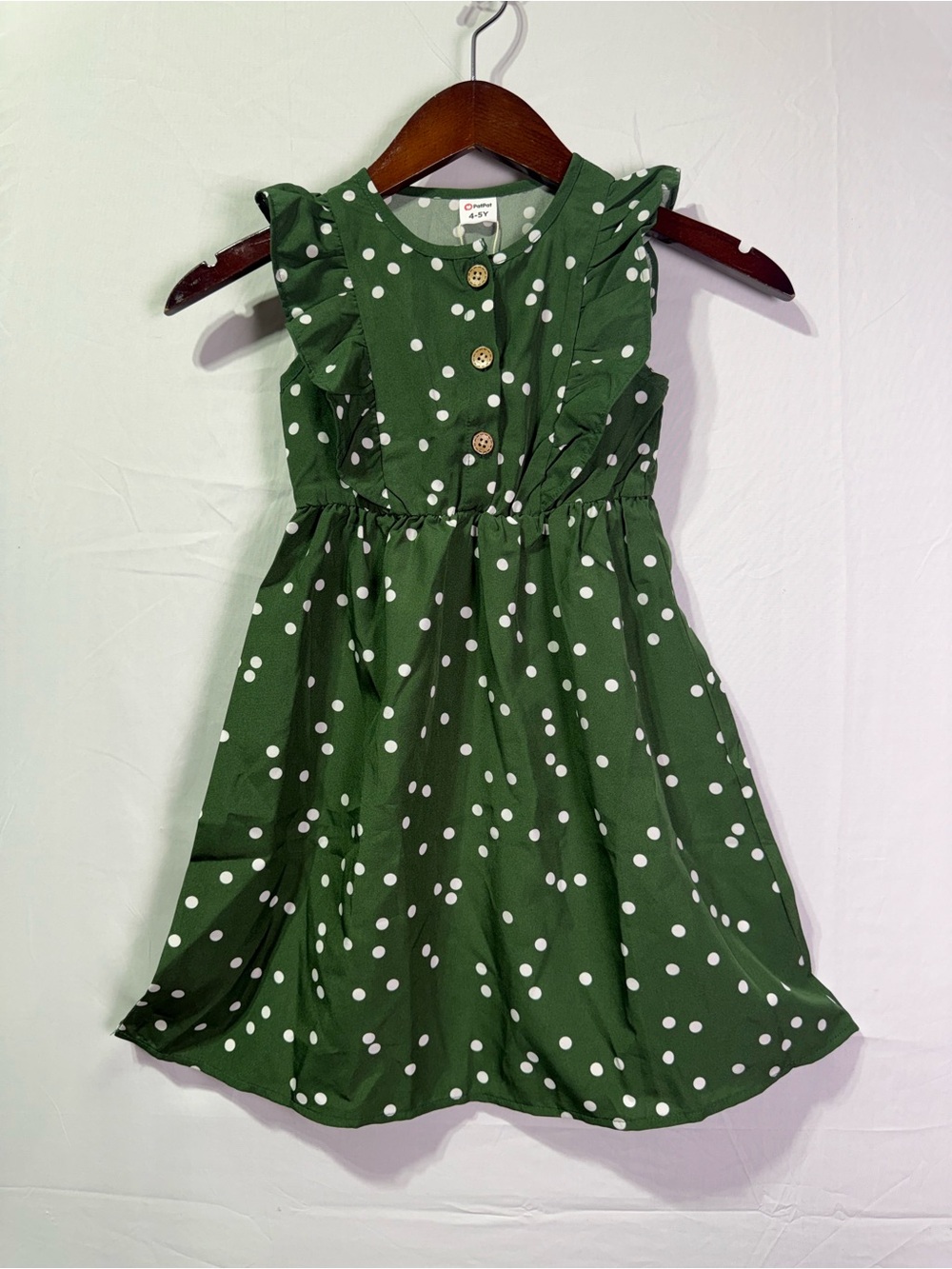 Patpat Girls Green Polkadot Dress